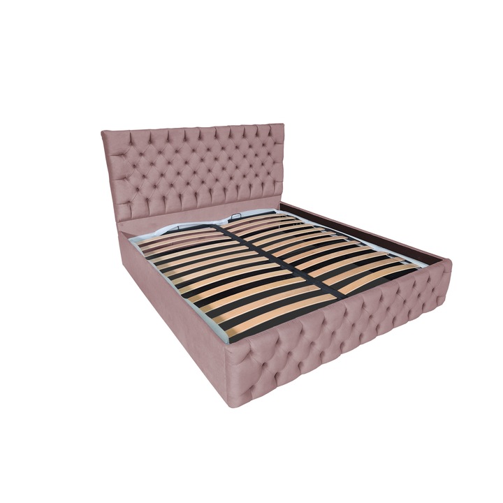 Pat tapitat cu somiera Beds Place, Cyntia Velvet Roz 06, 120x200 cm, H 150 cm