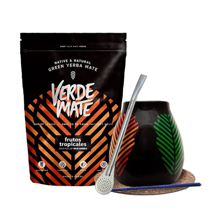 Комплект за чай Verde Mate, Yerba Mate, Чаша и аксесоари, Аромат на тропически плодове, 500 г