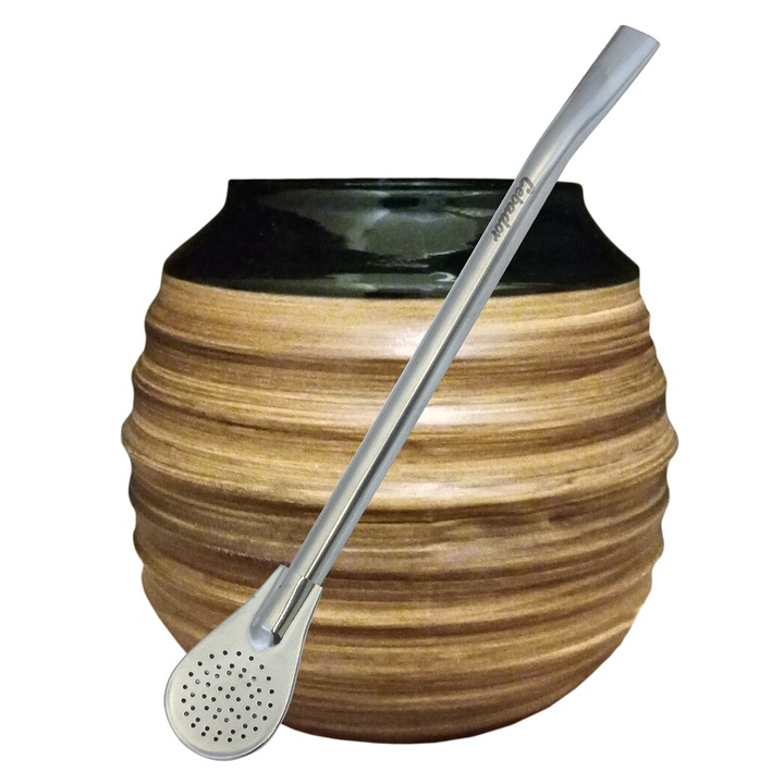 Cebador bögre és szűrő készlet, kerámia, barna/fekete, 350 ml