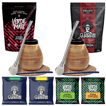 Set ceaiuri cu 2 cani si accesorii, Yerba Mate, Diverse arome, 2 x 500 g, 4 x 50 g Set ceaiuri cu 2 cani si accesorii, Yerba Mate, Diverse arome, 2 x 500 g, 4 x 50 g