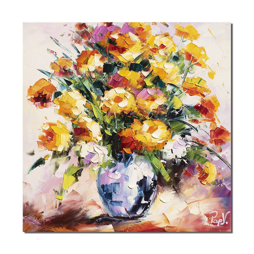 Tablou pictat manual - Ale mele flori frumoase - 60x60cm ulei pe panza de in, cutit efect 3D