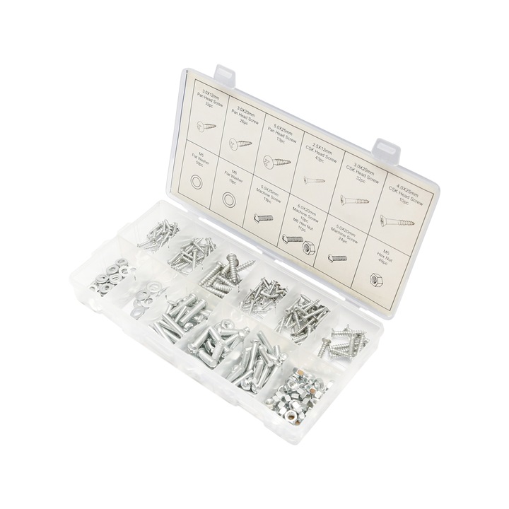 Trusa holsuruburi lemn si tabla, suruburi cu cap cruce, piulite si saibe plate 347 piese