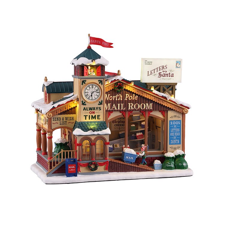 Figurina Christmas Village Lemax, Posta lui Mos Craciun de la Polul Nord, Functie Miscare si Lumini, Adaptor 4.5v Inclus