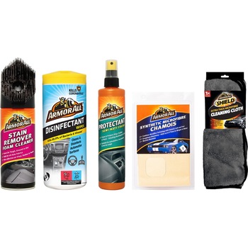Pachet 5 produse cosmetica auto Armor All , contine : laveta microfibra , prosop microfibra extra-gros, spray silicon semi-mat , spray pentru indepartarea petelor si tub 24 servetele anti-bacteriene/dezinfectante Pachet 5 produse cosmetica auto Armor All , contine : laveta microfibra , prosop microfibra extra-gros, spray silicon semi-mat , spray pentru indepartarea petelor si tub 24 servetele anti-bacteriene/dezinfectante