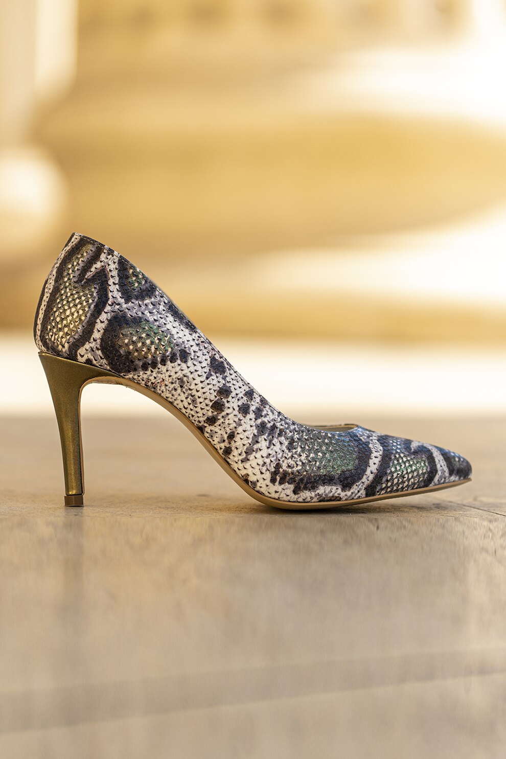 CONDUR by alexandru, Pantofi de piele cu toc inalt, Gri inchis/gri cenusa/alb