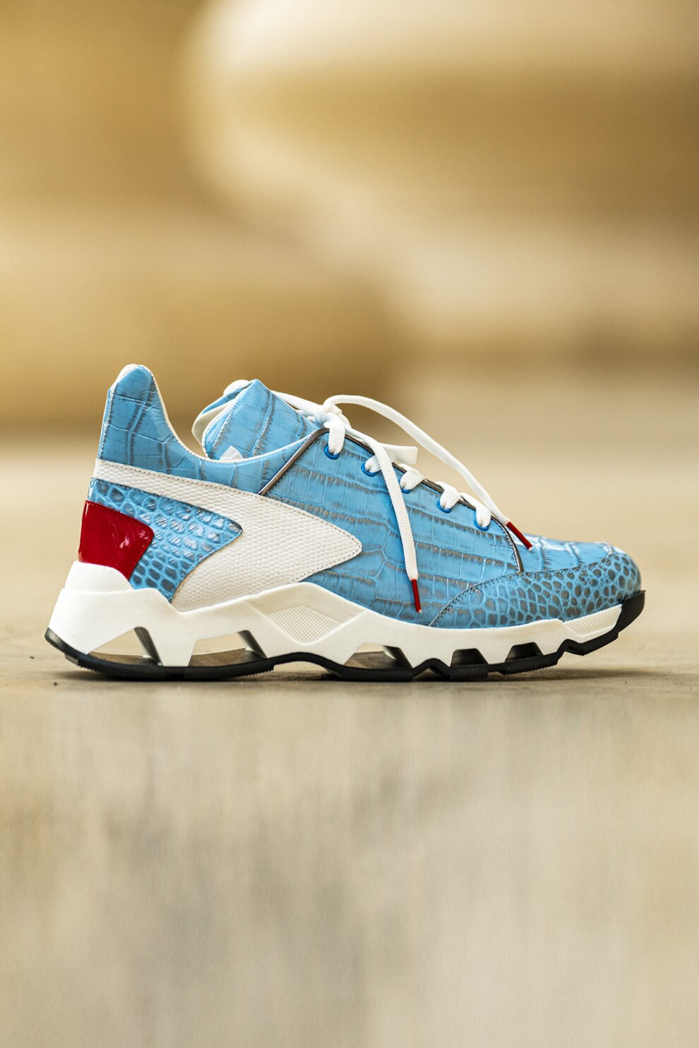 CONDUR by alexandru, Pantofi sport de piele cu model colorblock, Albastru/Alb/Rosu