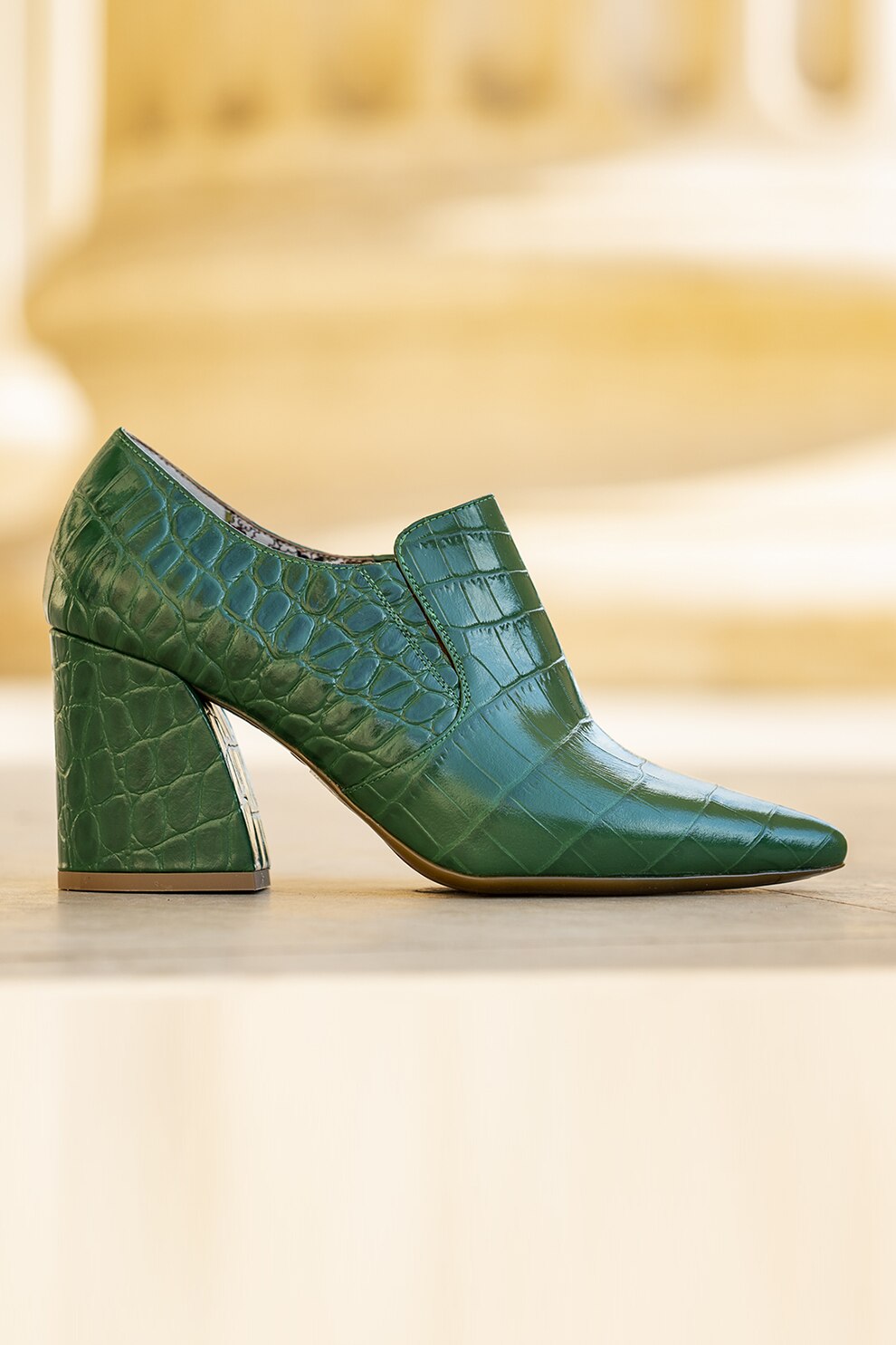 CONDUR by alexandru, Pantofi loafer de piele cu model piele de reptila, Verde