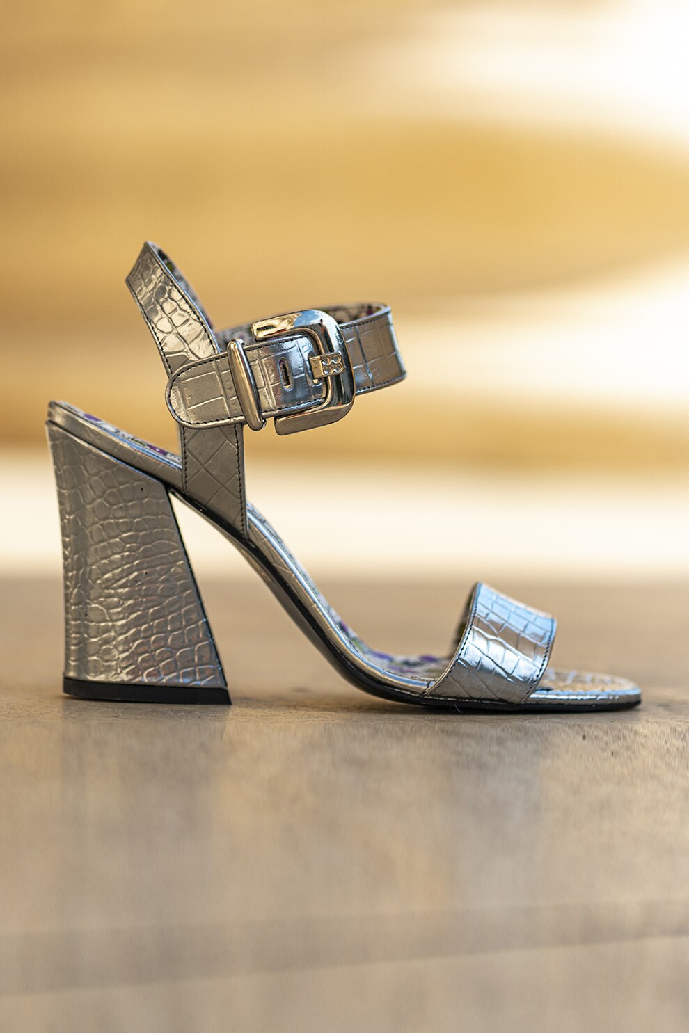 CONDUR by alexandru, Sandale de piele cu toc masiv, Argintiu