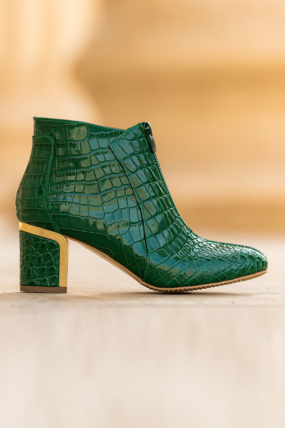 CONDUR by alexandru, Botine de piele cu toc masiv, Verde