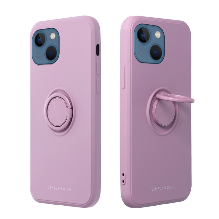 Telefontok iPhone 13 - Roar Amber lila szilikon tok, kitámasztó ujjgyűrűvel