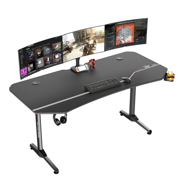Arka Chairs Gamer Asztal Evolution Z9, Professzionális 160x75 cm fekete, 3 monitorhoz, egérpad