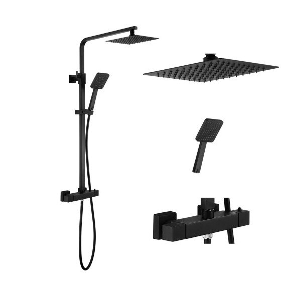 Set bara dus ZOLTA, Negru Mat, culisant, dus fix, para dus mobila 3,5 x 26 x 4,5 cm