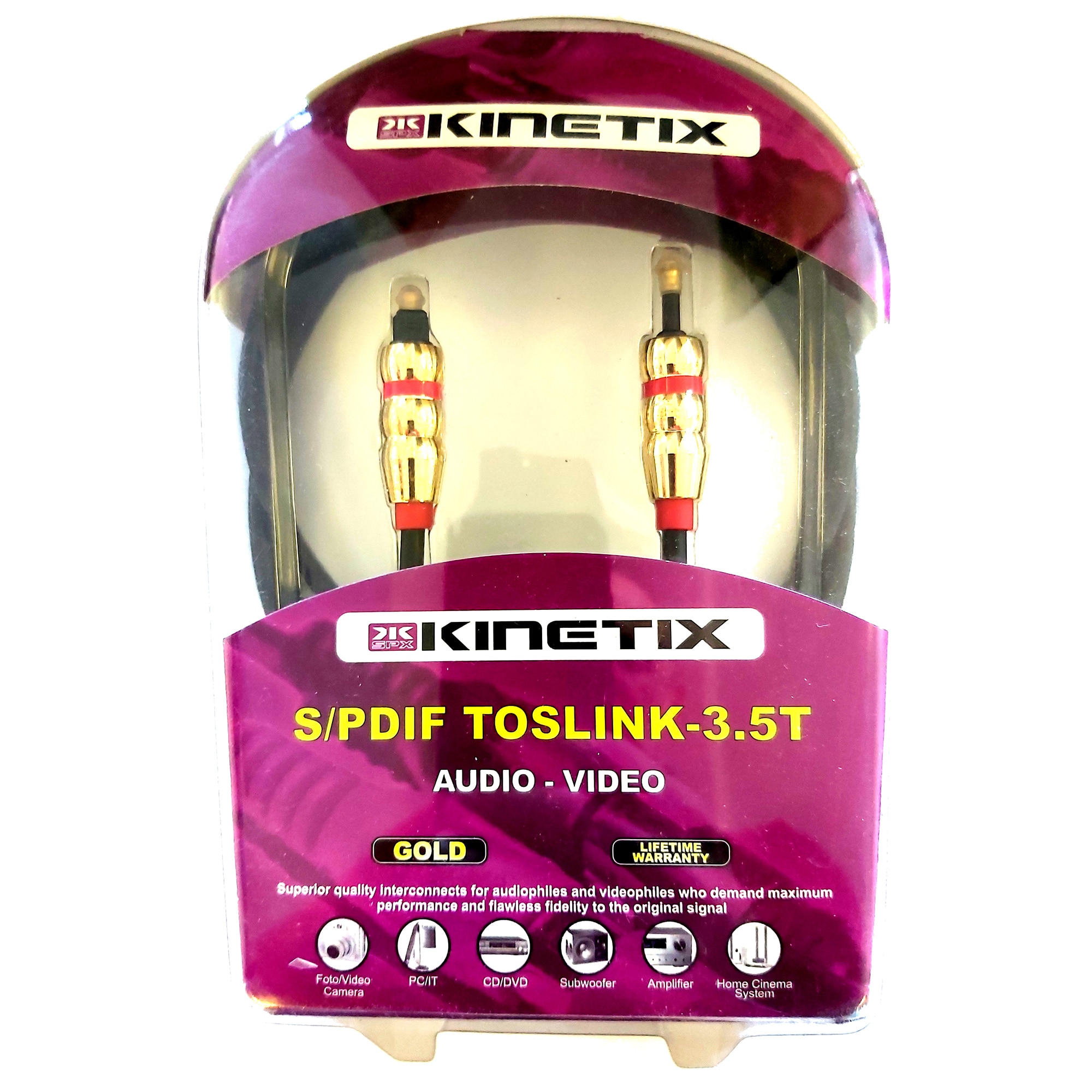 Cablu optic Kinetix KTCBLHE13044, Toslink, S/Pdif - S/Pdif, negru, 2m, conectori auriti