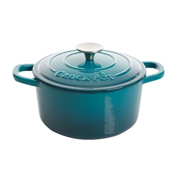 Vas cuptor Crock-Pot, capac, fonta emailata, 2.84L, rotund, turcoaz Vas cuptor Crock-Pot, capac, fonta emailata, 2.84L, rotund, turcoaz