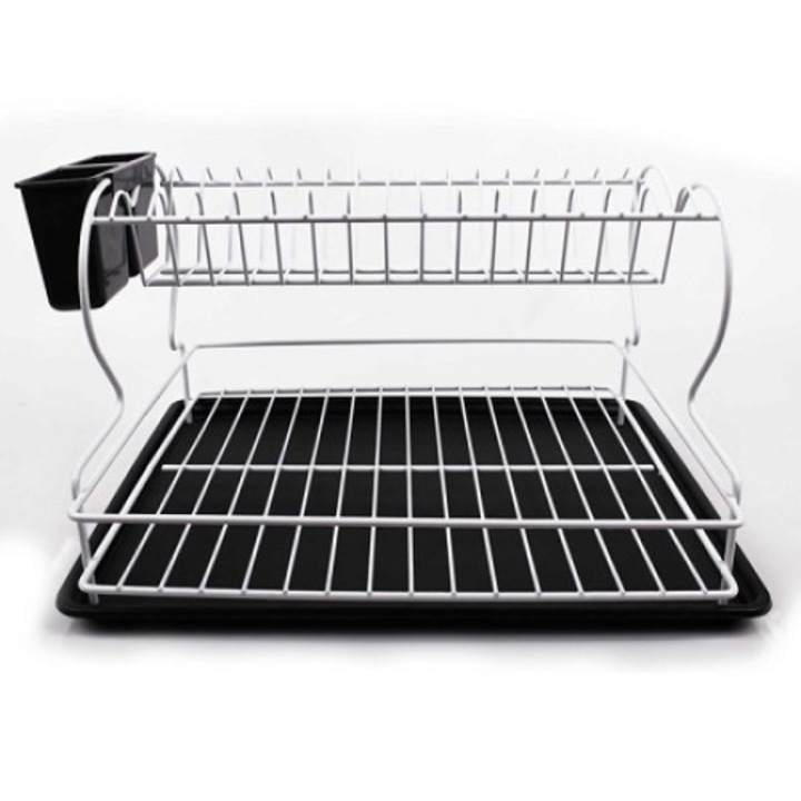 Scurgator vase etajat Perilla 71108 Alb cu tava Neagra