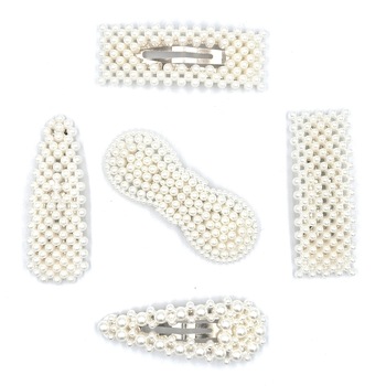 Set 5 Clame pentru par, Nevermore, cu perle alb, Agrafe cu perle alb Set 5 Clame pentru par, Nevermore, cu perle alb, Agrafe cu perle alb