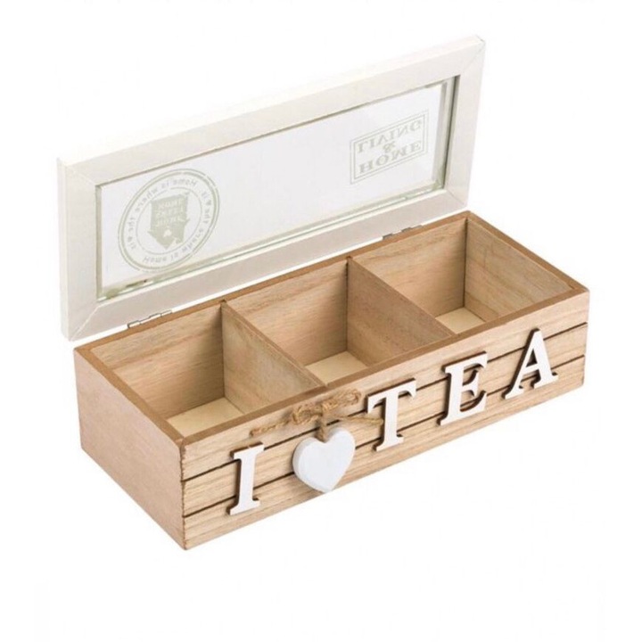 Cutie ceai 3 compartimente, I love tea