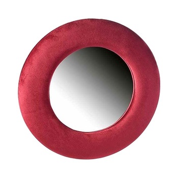 Oglinda de perete cu rama din catifea visinie Ø 37 cm Oglinda de perete cu rama din catifea visinie Ø 37 cm