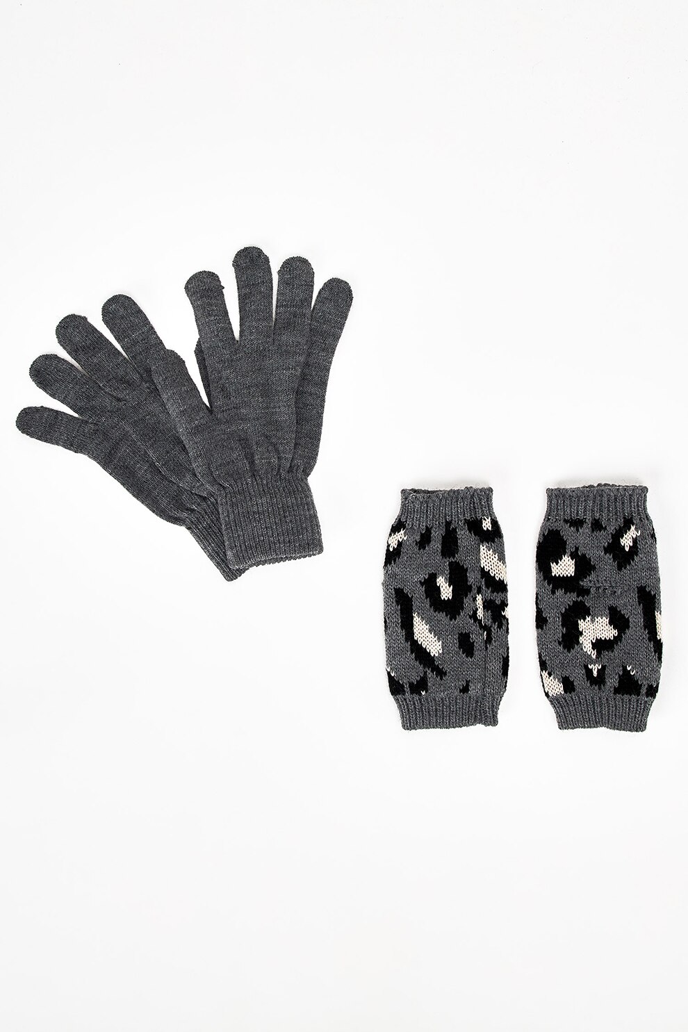 DeFacto, Set de manusi si manusi fara degete, 2 perechi, Gri/Alb, ONE SIZE Standard