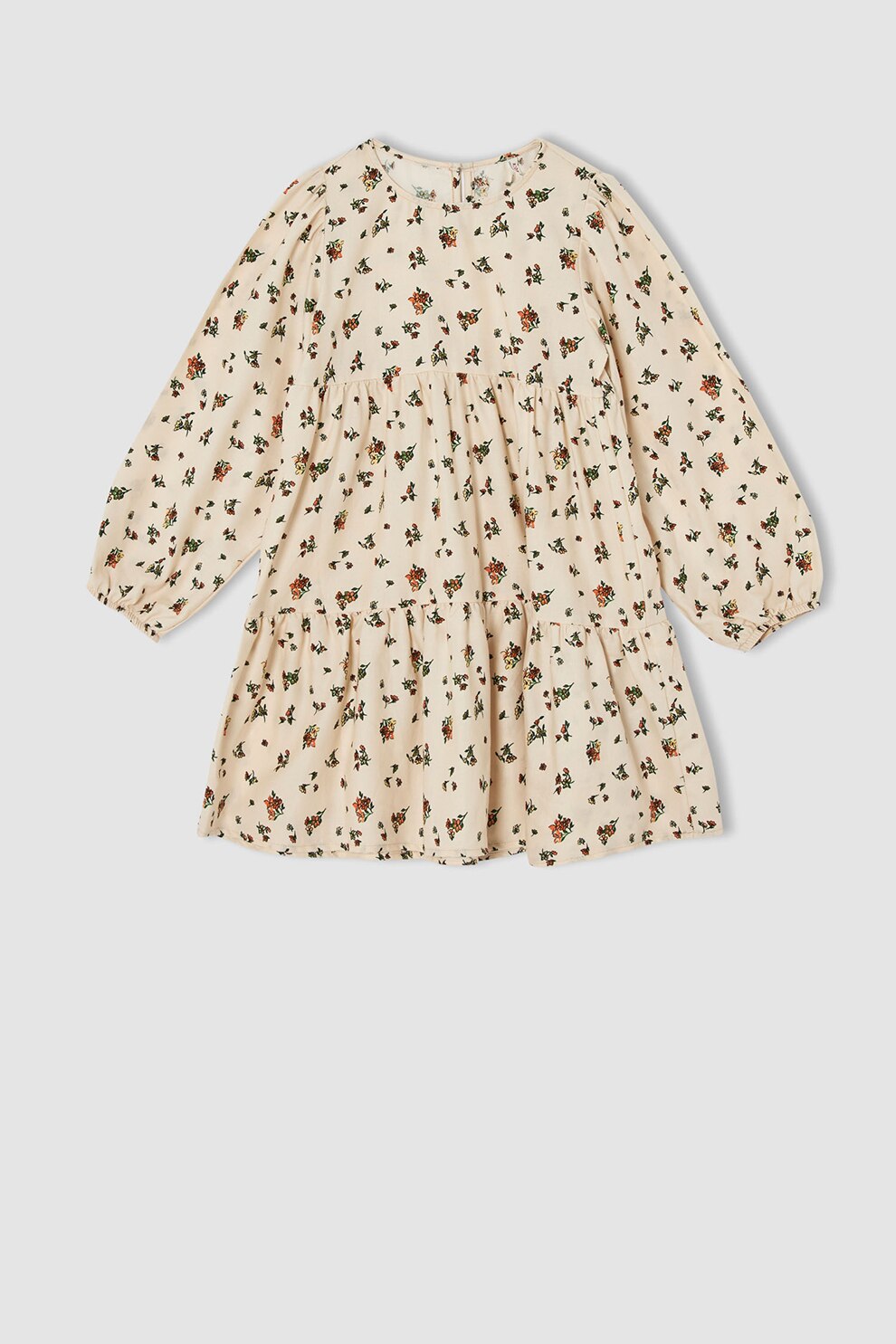 DeFacto, Rochie din bumbac cu imprimeu floral, Crem/Verde/Rosu