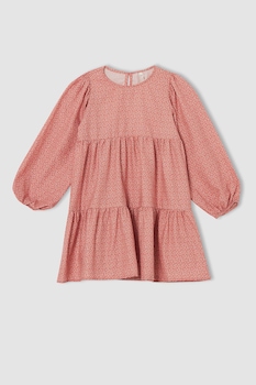 DeFacto, Rochie din bumbac cu imprimeu floral, Roz prafuit/Bleumarin DeFacto, Rochie din bumbac cu imprimeu floral, Roz prafuit/Bleumarin