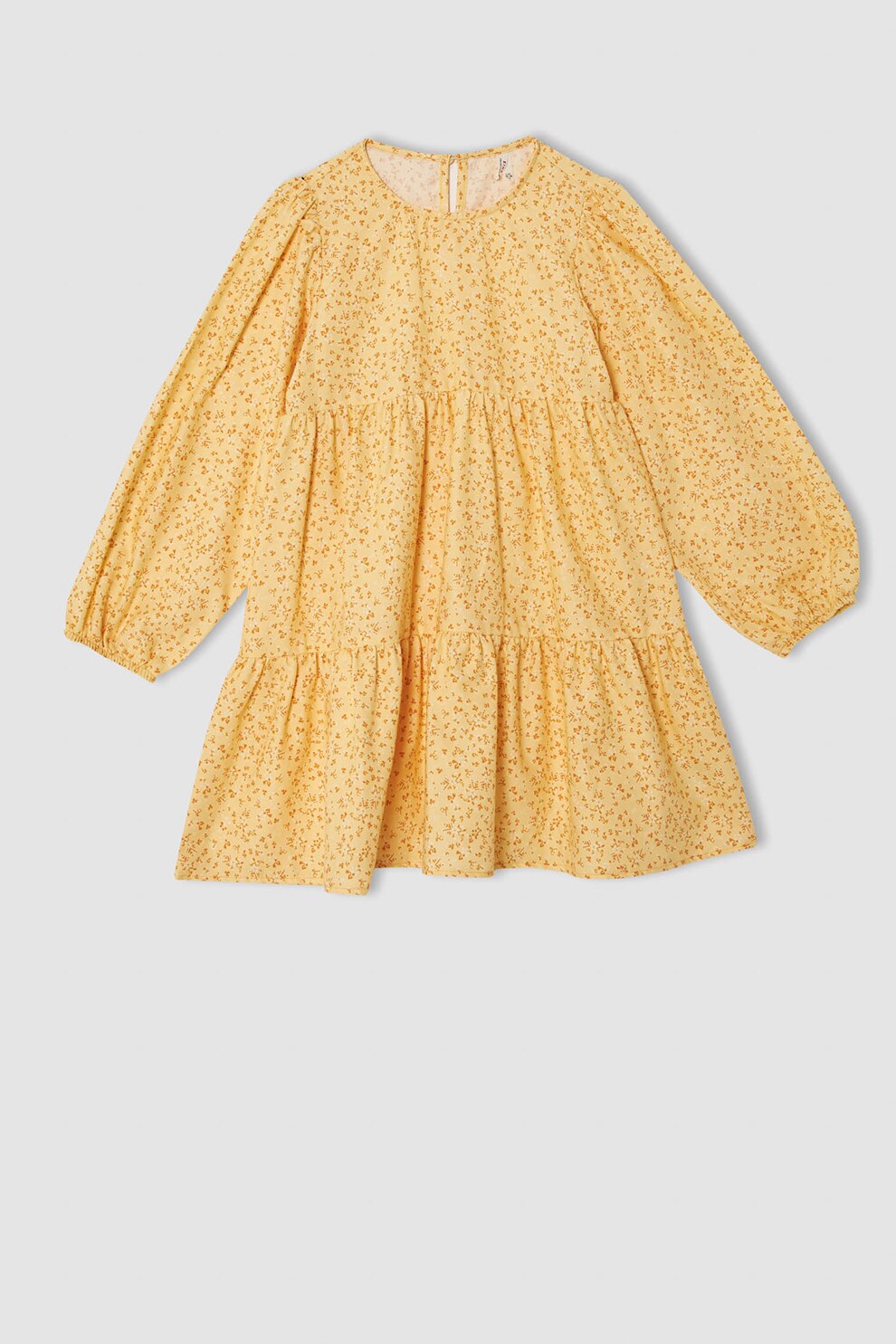 DeFacto, Rochie din bumbac cu imprimeu floral, Galben sofran