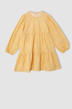 DeFacto, Rochie din bumbac cu imprimeu floral, Galben sofran DeFacto, Rochie din bumbac cu imprimeu floral, Galben sofran