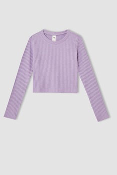 DeFacto, Bluza crop cu aspect striat, Lila DeFacto, Bluza crop cu aspect striat, Lila