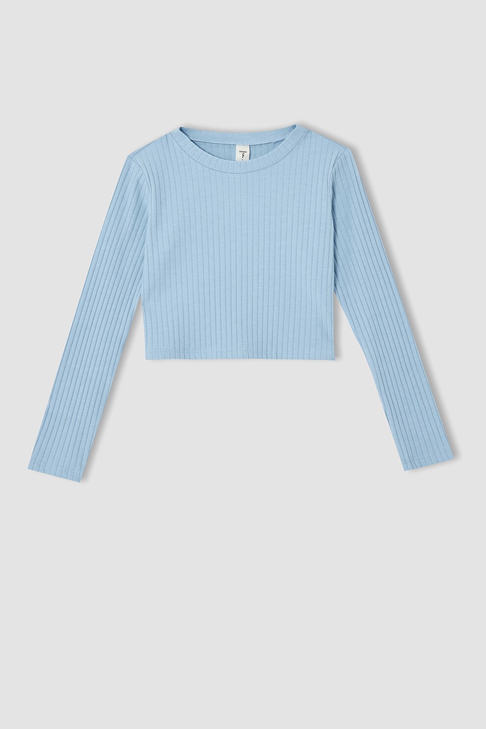 DeFacto, Bluza crop cu aspect striat, Albastru pastel