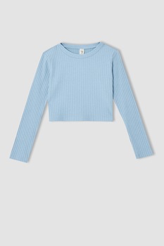 DeFacto, Bluza crop cu aspect striat, Albastru pastel DeFacto, Bluza crop cu aspect striat, Albastru pastel