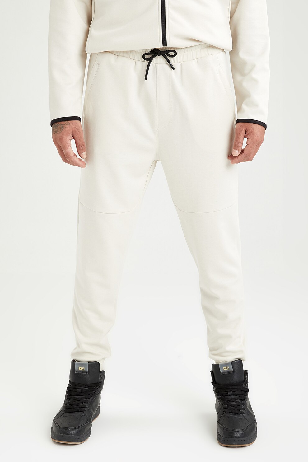DeFacto, Pantaloni sport cu buzunare laterale, Alb prafuit