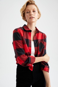 DeFacto, Camasa relaxed fit in carouri, Rosu/Negru DeFacto, Camasa relaxed fit in carouri, Rosu/Negru