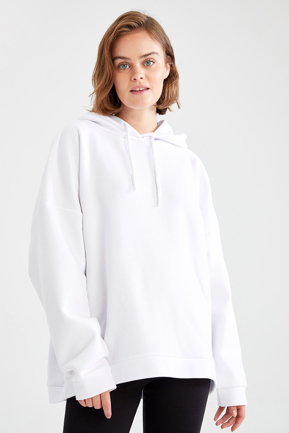DeFacto, Hanorac relaxed fit' cu maneci cazute, Alb