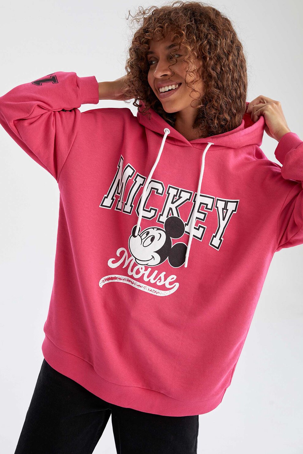 DeFacto, Hanorac lejer cu Mickey Mouse, Fucsia/Alb/Negru, XS