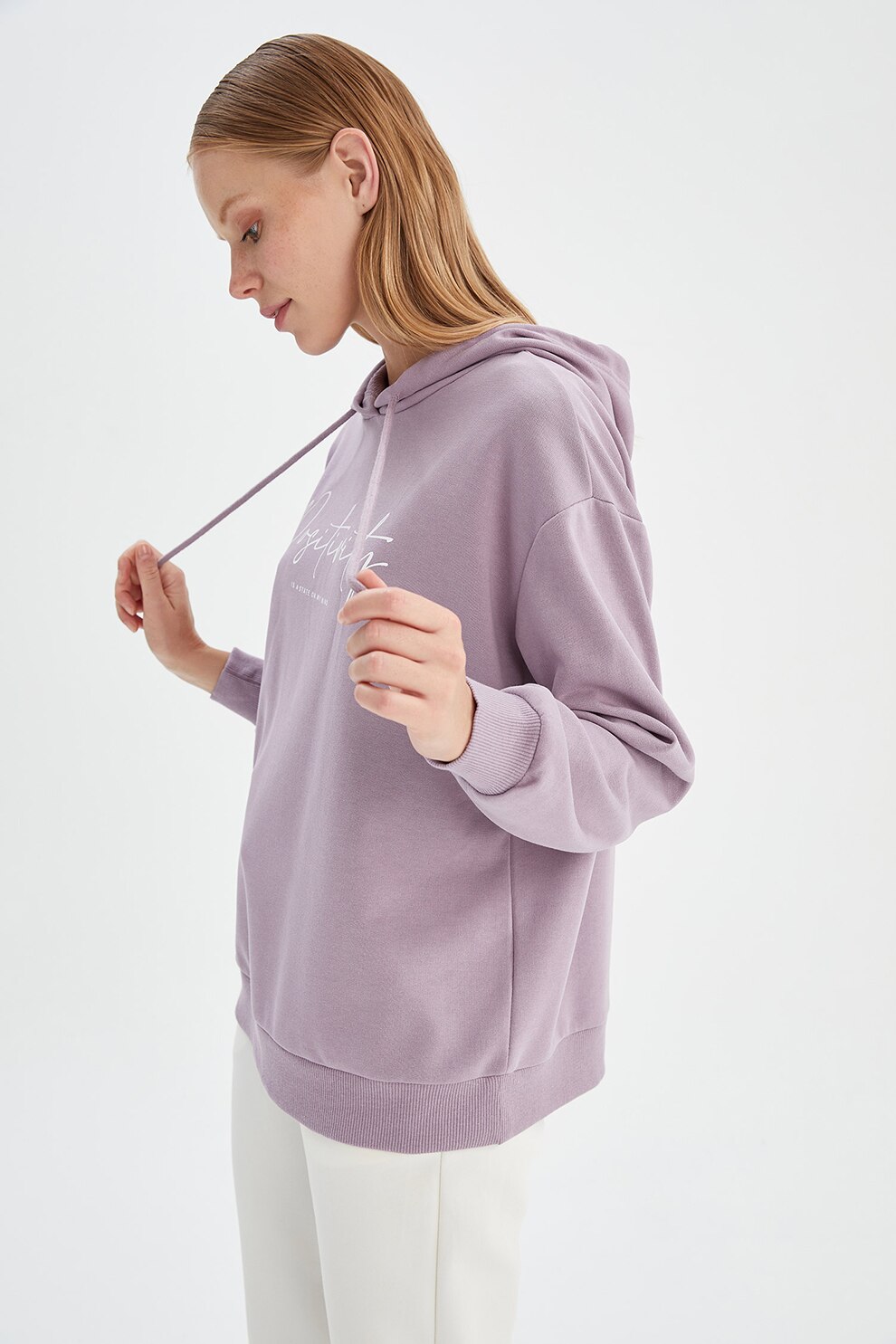 DeFacto, Hanorac cu maneci cazute, Violet prafuit/Alb
