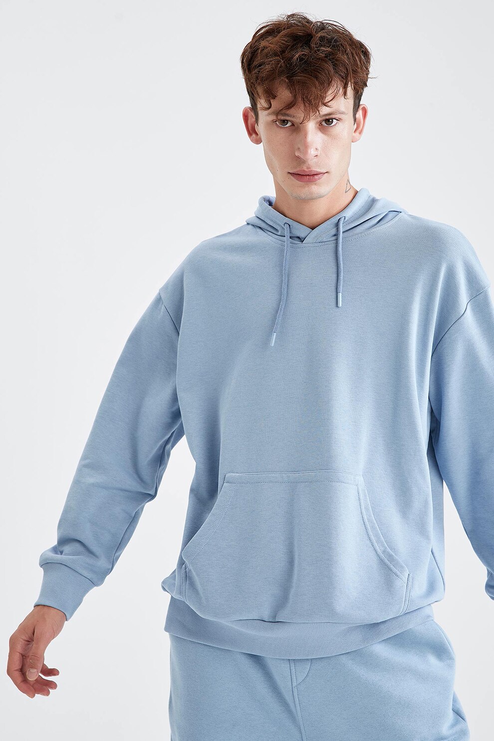 DeFacto, Hanorac supradimensionat cu buzunar kangaroo, Albastru azur