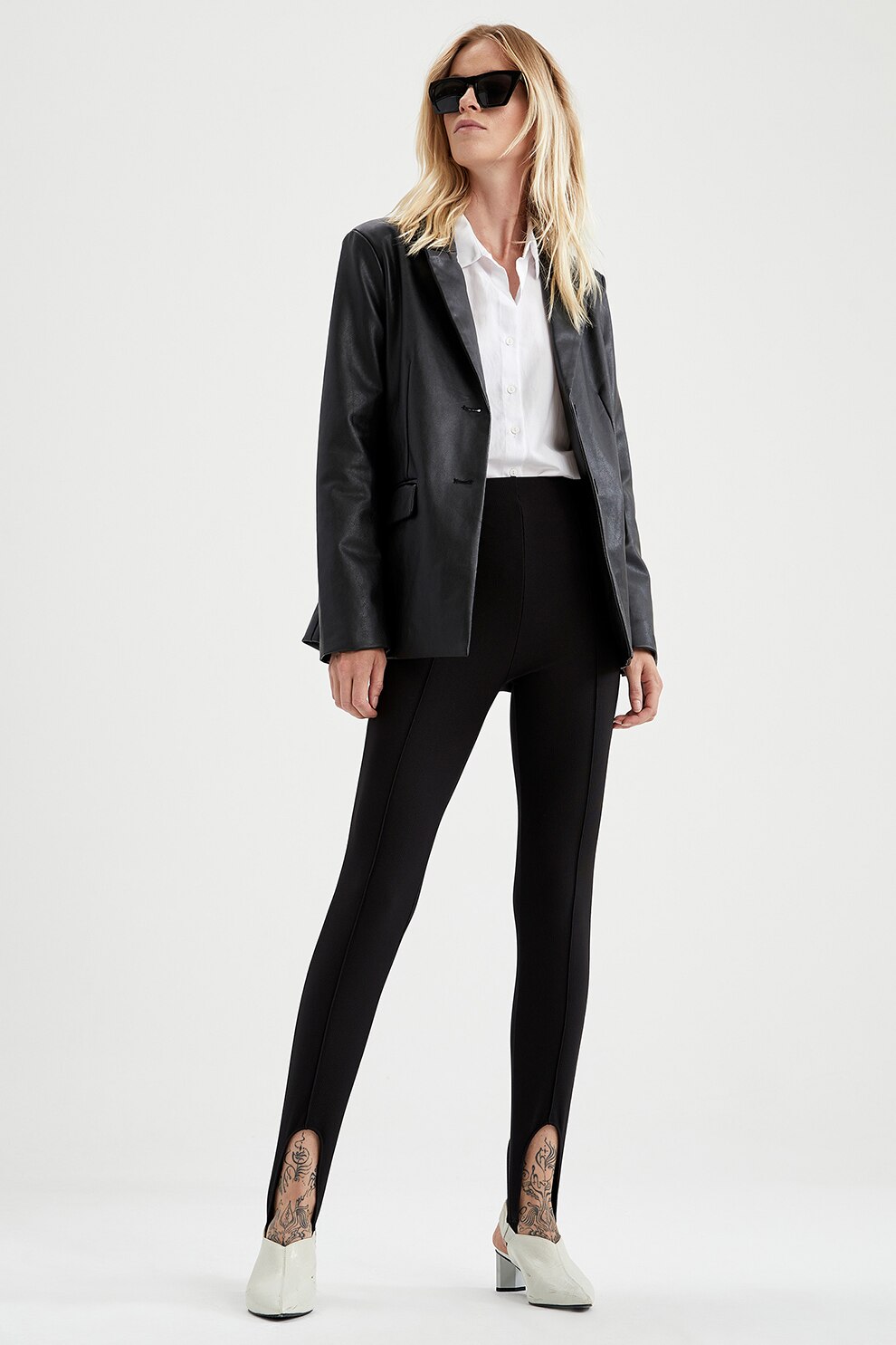 DeFacto, Colanti cu talie inalta si banda in partea inferioara, Negru, 2XL