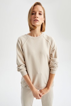 DeFacto, Bluza sport cu decolteu la baza gatului si maneci raglan, Maro camel DeFacto, Bluza sport cu decolteu la baza gatului si maneci raglan, Maro camel