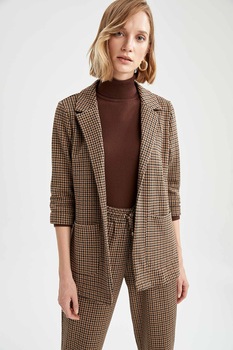 DeFacto, Sacou cu revere decupate si buzunare aplicate, Negru/Maro DeFacto, Sacou cu revere decupate si buzunare aplicate, Negru/Maro