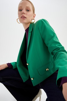 DeFacto, Sacou cu nasturi si revere decupate, Verde DeFacto, Sacou cu nasturi si revere decupate, Verde