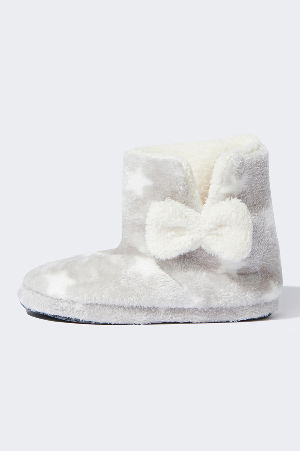 DeFacto, Cizme de casa din material teddy, cu stele, Gri deschis