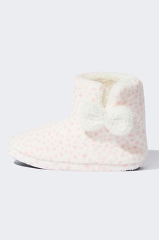 DeFacto, Cizme de casa din material teddy, cu model, Alb/Roz DeFacto, Cizme de casa din material teddy, cu model, Alb/Roz