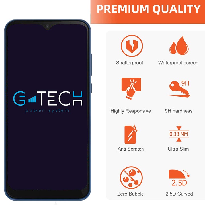Folie de protectie, Tempered Glass, 2,5 D, 9H, Full Glue, compatibila cu Nokia 1.4, G-Tech Clear
