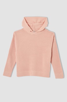 DeFacto, Pulover cu gluga si striatii, Roz pastel DeFacto, Pulover cu gluga si striatii, Roz pastel