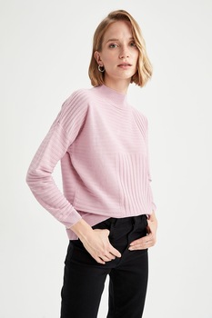 DeFacto, Pulover cu aspect striat, Lila, 2XL DeFacto, Pulover cu aspect striat, Lila, 2XL