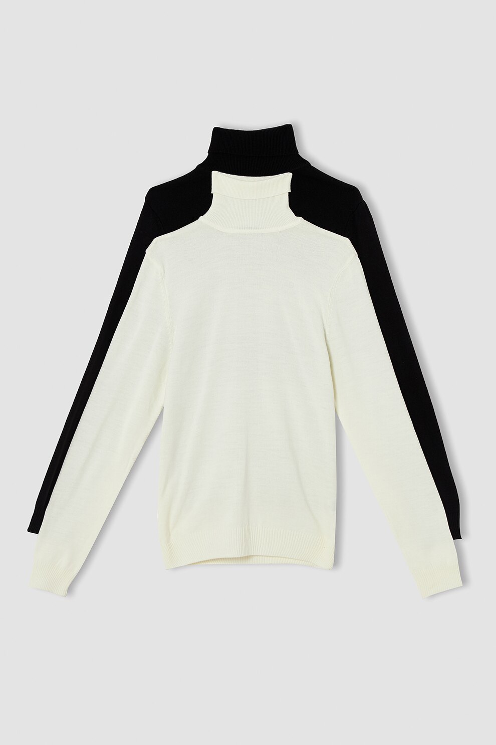 DeFacto, Set de pulovere tricotate fin cu guler inalt - 2 piese, Alb/Negru