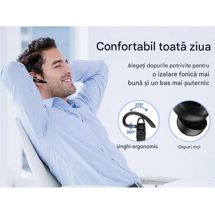 Casca Bluetooth New Bee LC-B41, Autonomie baterie 24 ore, Conectare la doua dispozitive simultan, Incarcare rapida, Bluetooth 5.0, Sunet HD, Compatibila cu Ios si Android, Universala, 10g, Culoare Negru