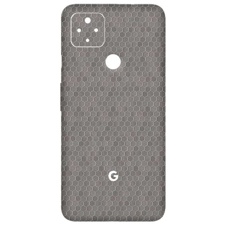 SILKASE bőrfólia Google Pixel 4a 5G telefonhoz, szürke hatszögletű, telefon hátvédelme