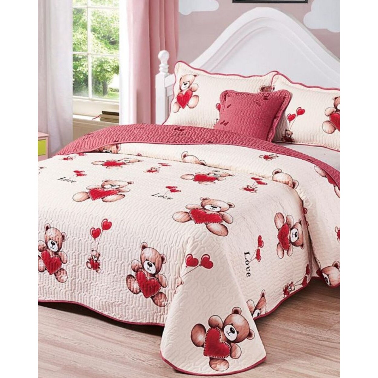 Cuvertura de Pat cu 2 Fete, 5 Piese, Bumbac Finet, Love Bear, CVF5-19