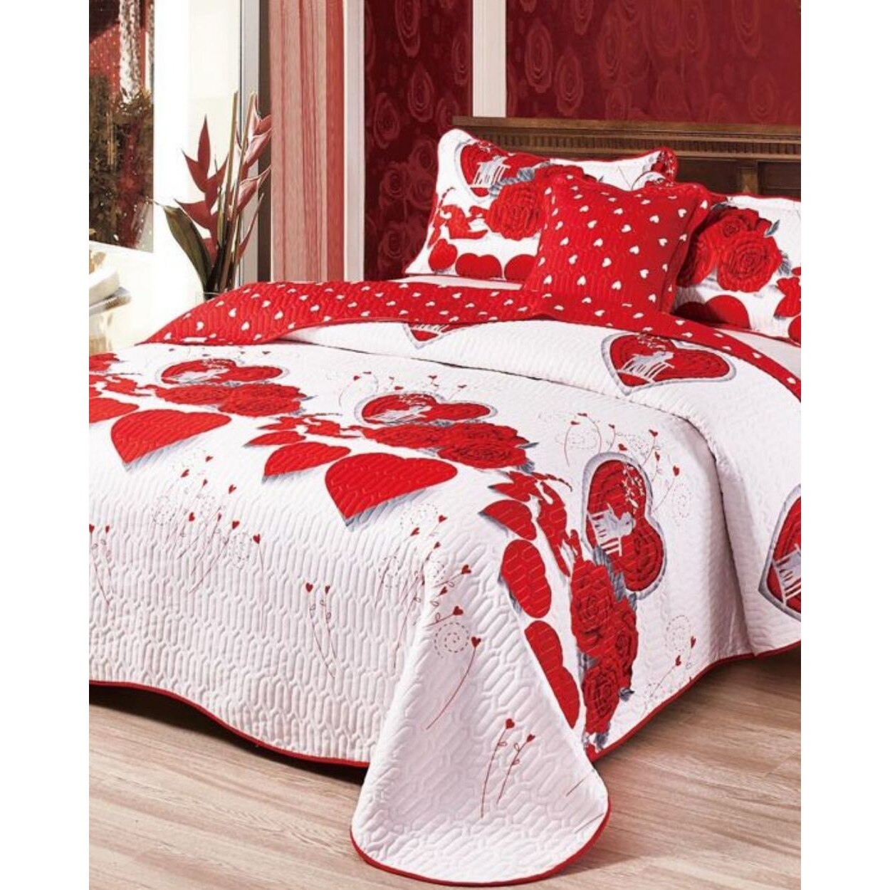 Cuvertura de Pat cu 2 Fete, 5 Piese, Bumbac Finet, Violeta, CVF5-24